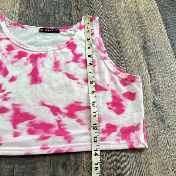 Shein Tie Dye 2 Piece Set Cropped Outfit Tank Top Shorts Pink White Women Small - Picture 6 of 11
